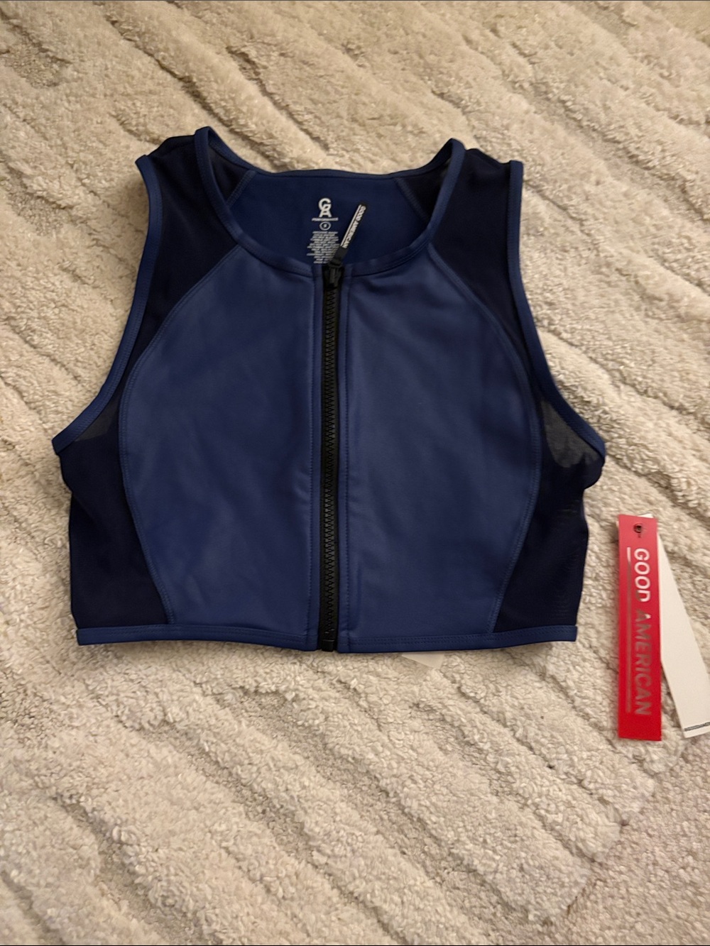 Good American Dark Navy Front-Zip Cropped Athletic Tank